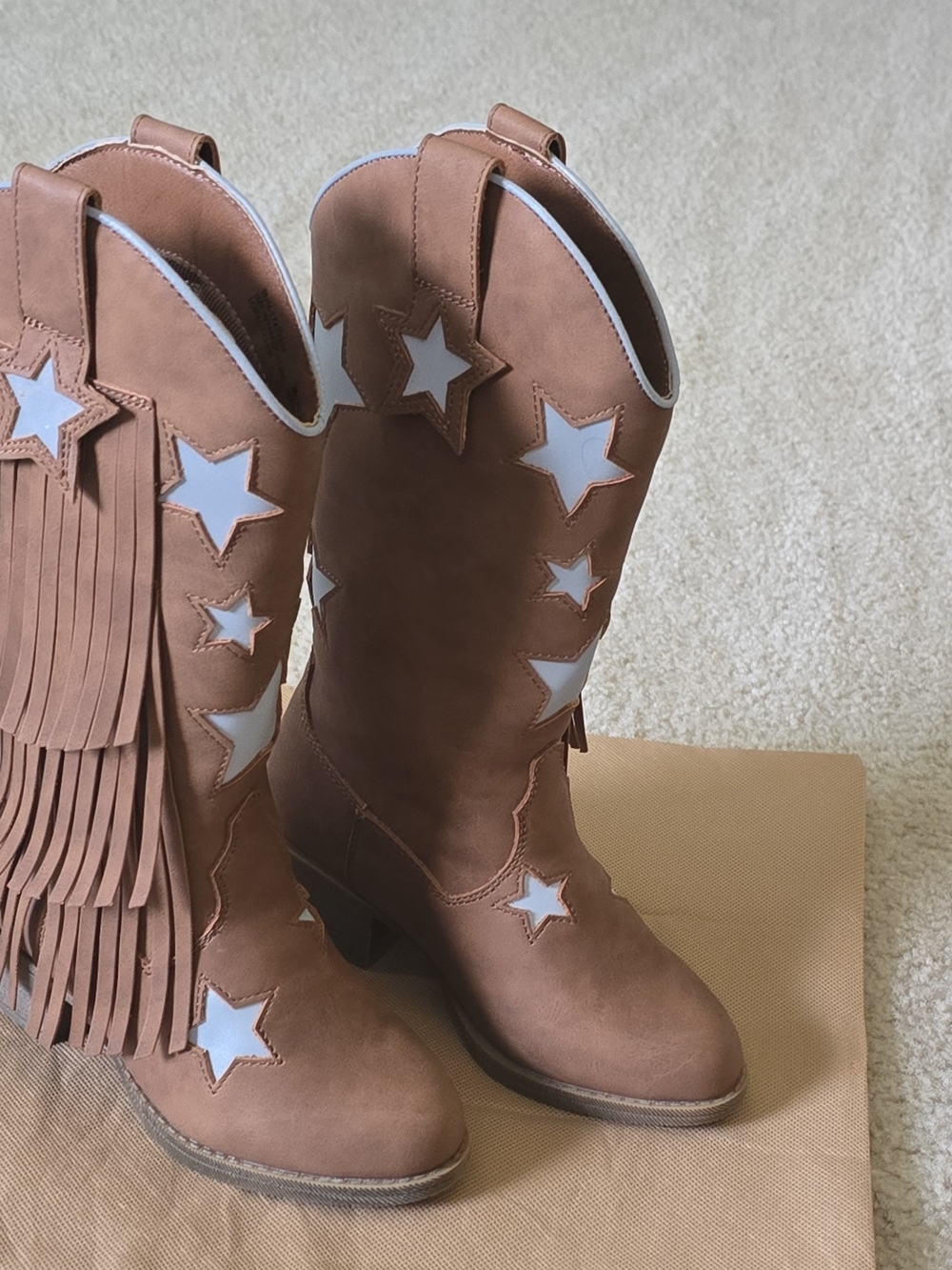 Girls Tan Star Fringe Western Boots